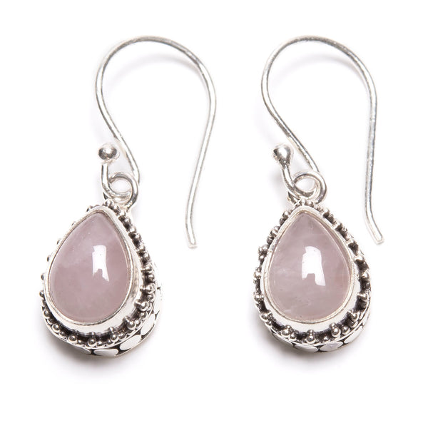 Rose quartz, earring silver filigree