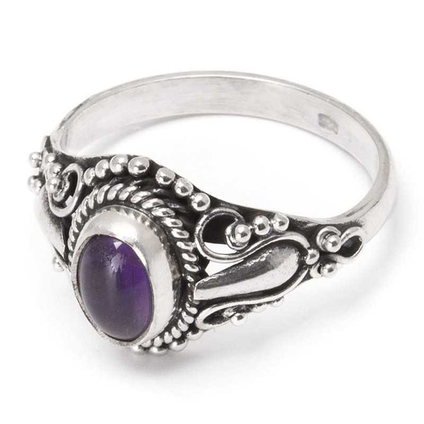 Amethyst, silver ring with filigree