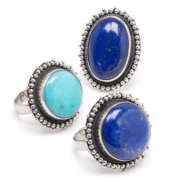 Amazonite &amp; lapis lazuli, silver ring with filigree
