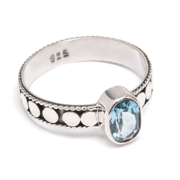 Blue topaz, oval ring with filigree