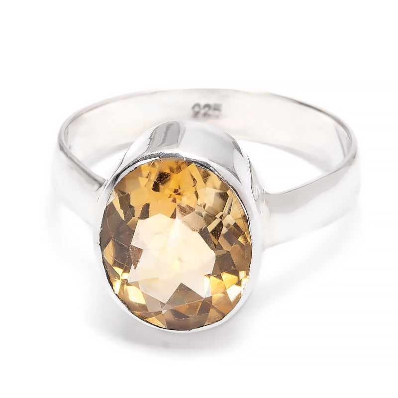 Citrin, slät oval silverring