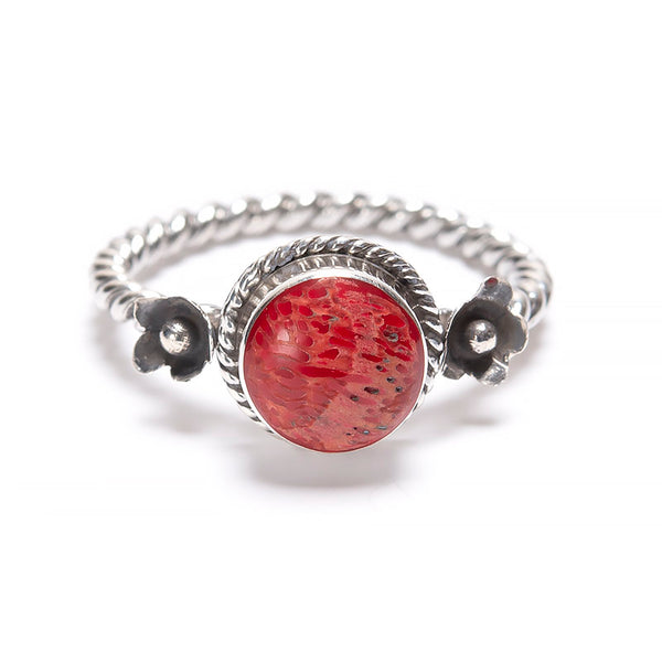 Coral, ring with silver filigree