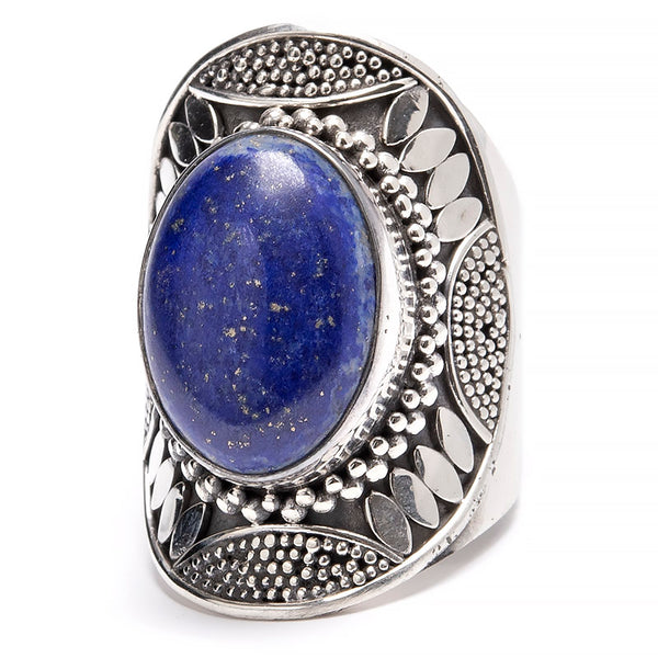 Lapis lazuli, large oval filigree ring