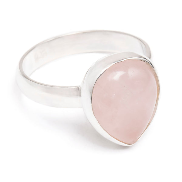 Rose quartz, drop, plain silver ring