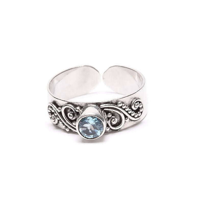 Ring, blue topaz silver filigree