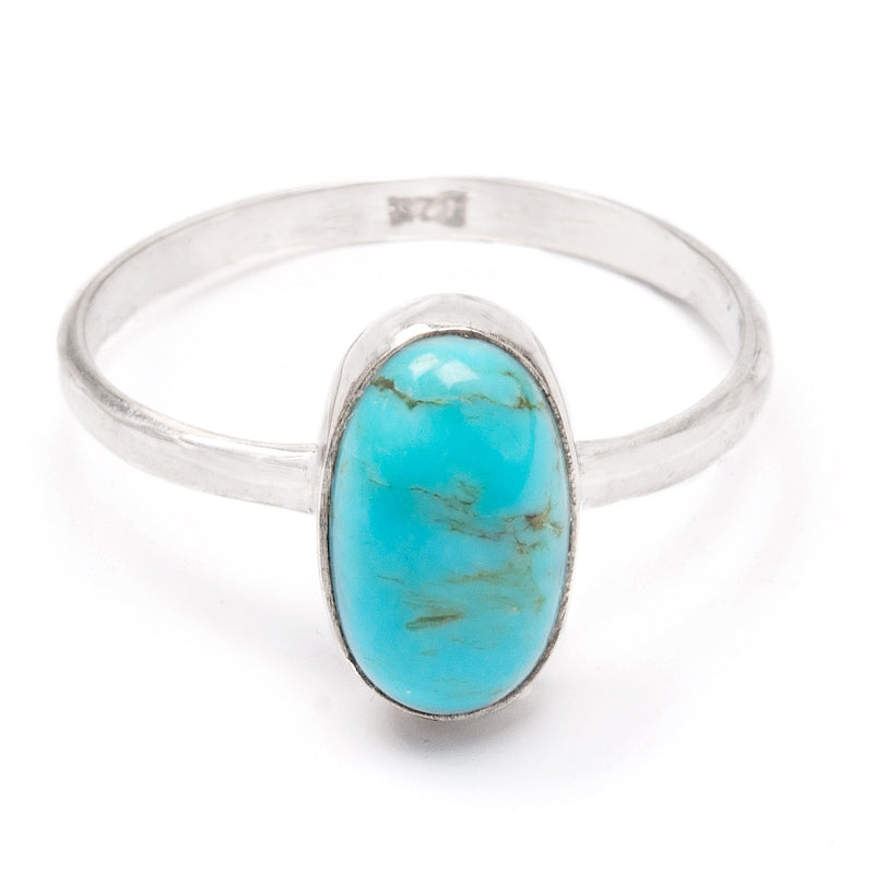 Turquoise, oval silver ring