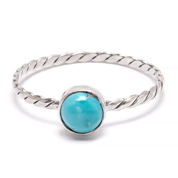 Turquoise stone in twisted silver ring