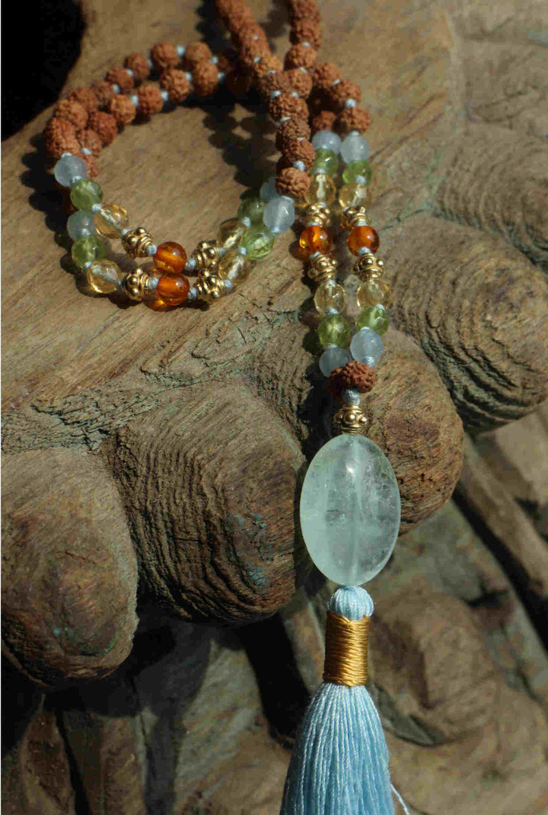 Aquamarine, Ocean Wave Rudraksha Mala