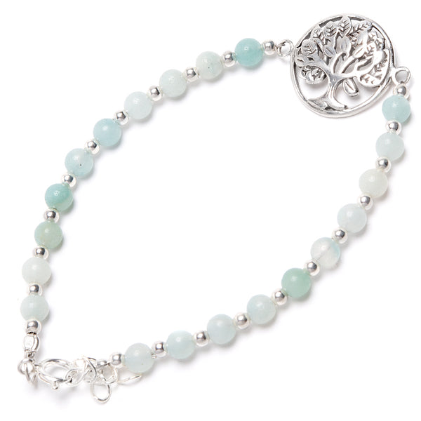 Amazonite, bracelet with the Tree of Life in silver