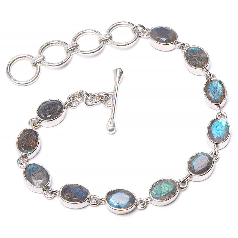 Labradorit, armband 11 ovala stenar