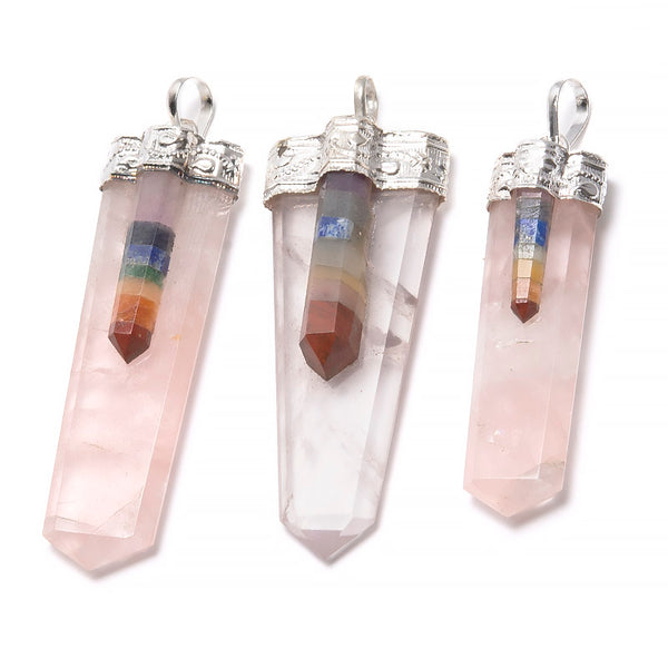 Rose quartz, pendant with chakra wand