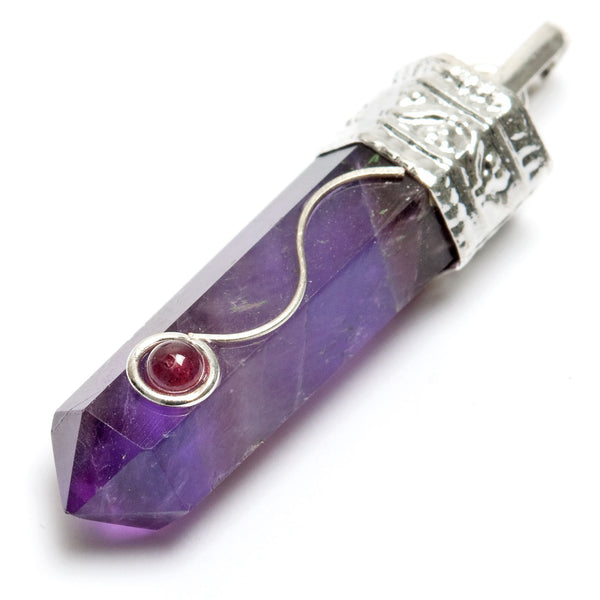 Amethyst, pendant with lace silver plated silver