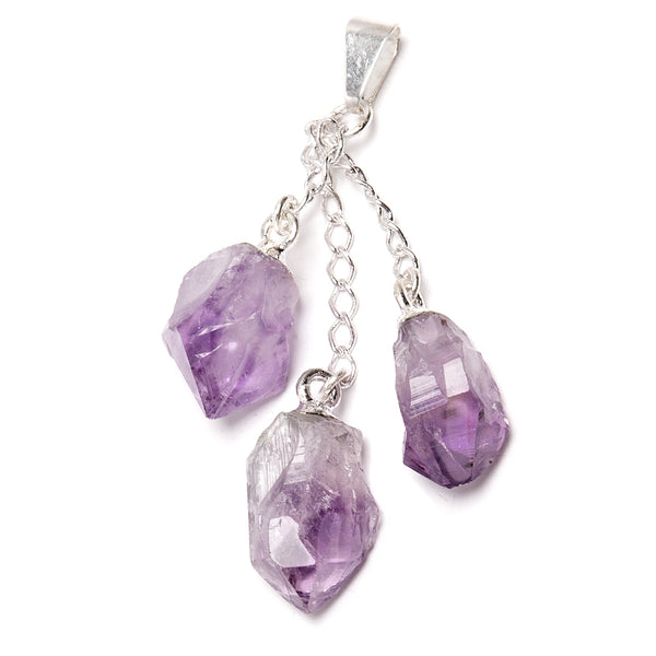 Amethyst, three points in silver plated pendant