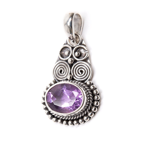 Amethyst, oval pendant with filigree