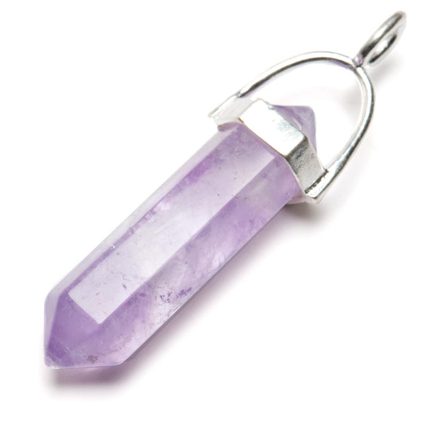 Amethyst, pendant with double terminated tip in silver setting