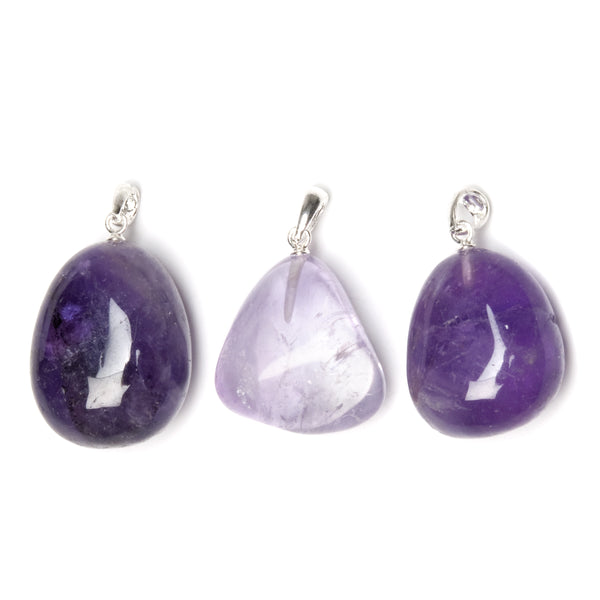 Amethyst, tumbled pendant with silver mount