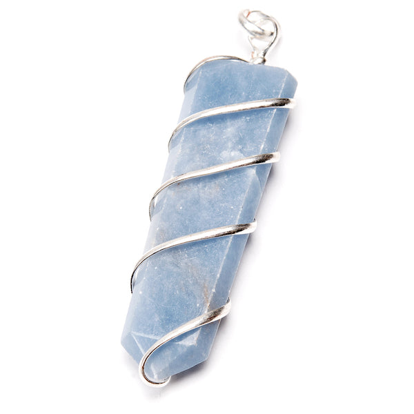 Angelite, point in large silver-plated spiral