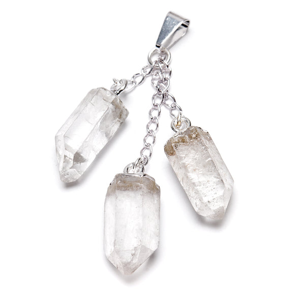 Bergkristall, tre spetsar i silverpläterat hänge
