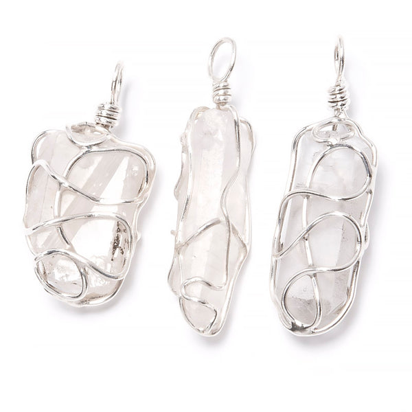 Rock crystal, pendant in silver wire
