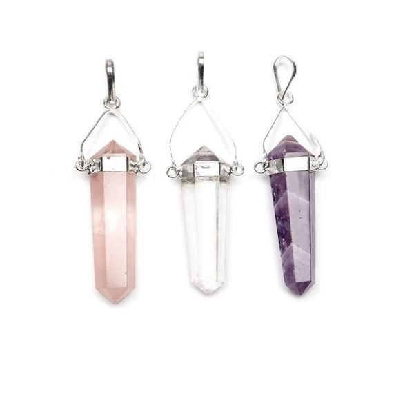 Crystal tips, lace pendants in silver plated setting