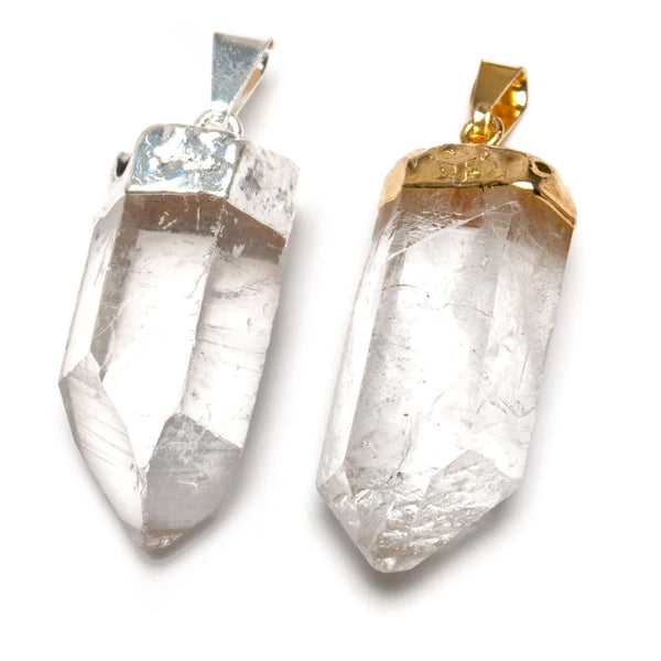 Bergkristall, naturligt spetshänge i silver eller guld