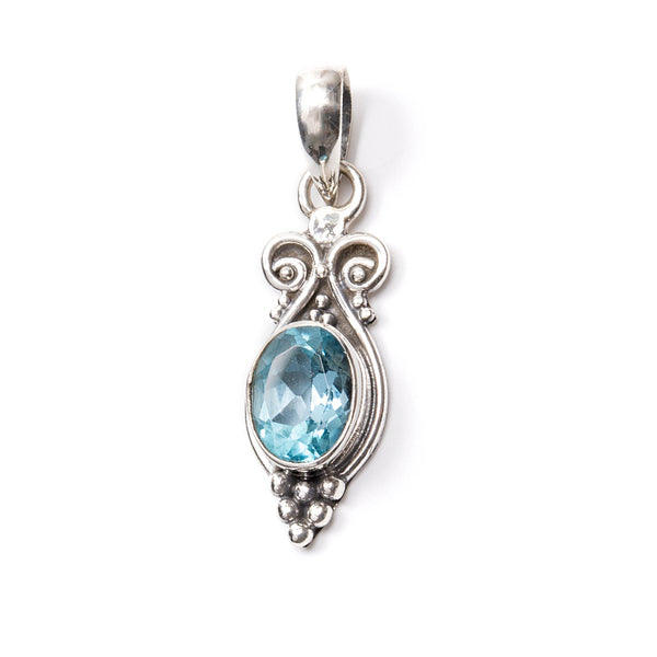 Blue topaz, pendant with faceted stone