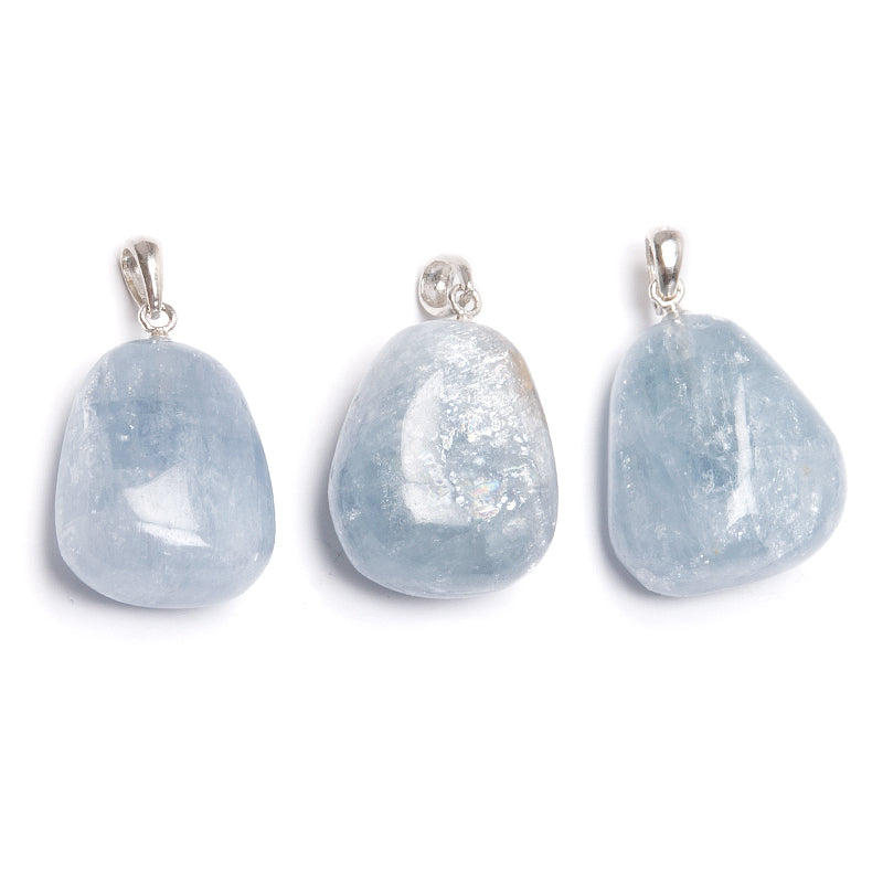 Small blue stone in celestite for necklace with a silver clasp