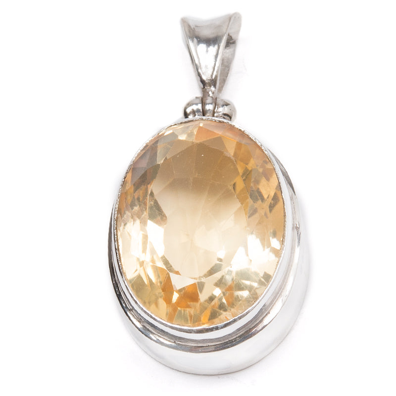 Citrine, oval pendant with silver edge