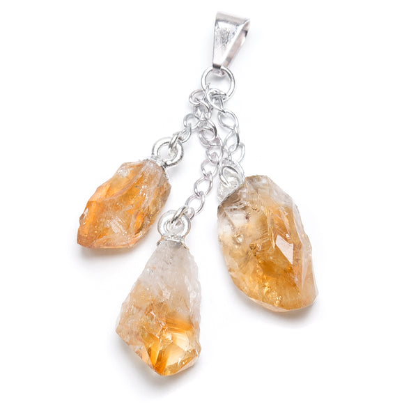 Citrine, three points in silver-plated pendant
