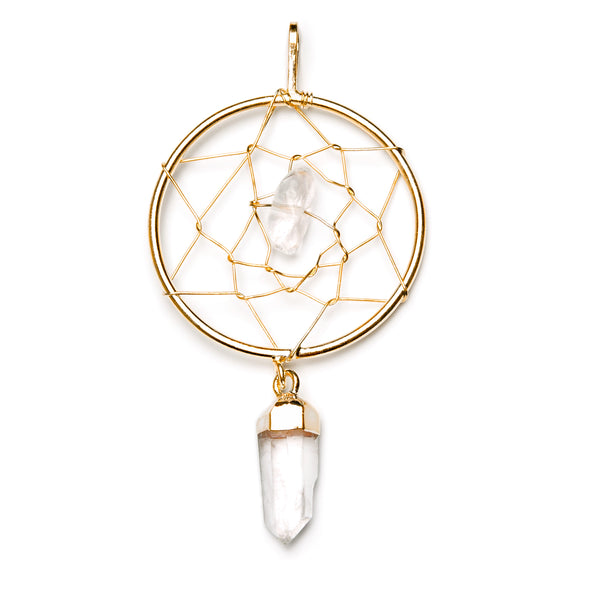Rock crystal, pendant in the form of a dream catcher, gold-plated