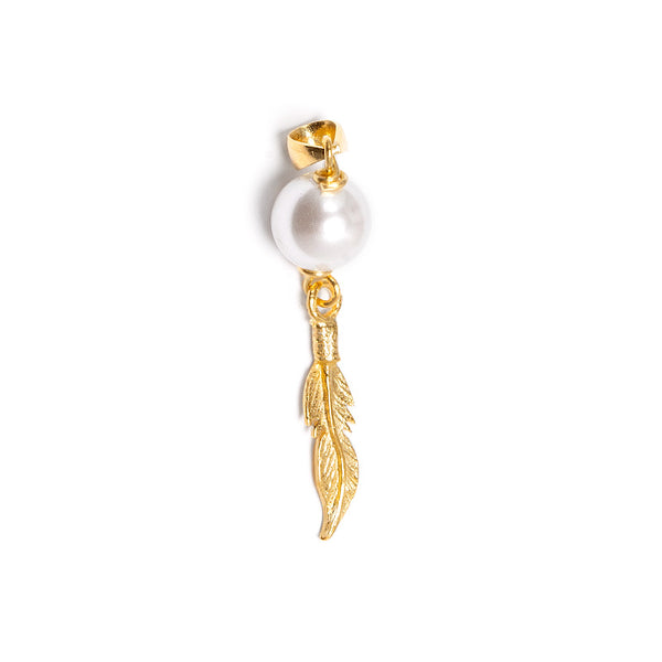 Freshwater pearl, feather pendant in gold-plated brass