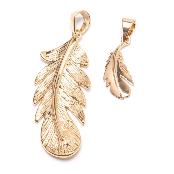 Feather, small or large pendant in gold
