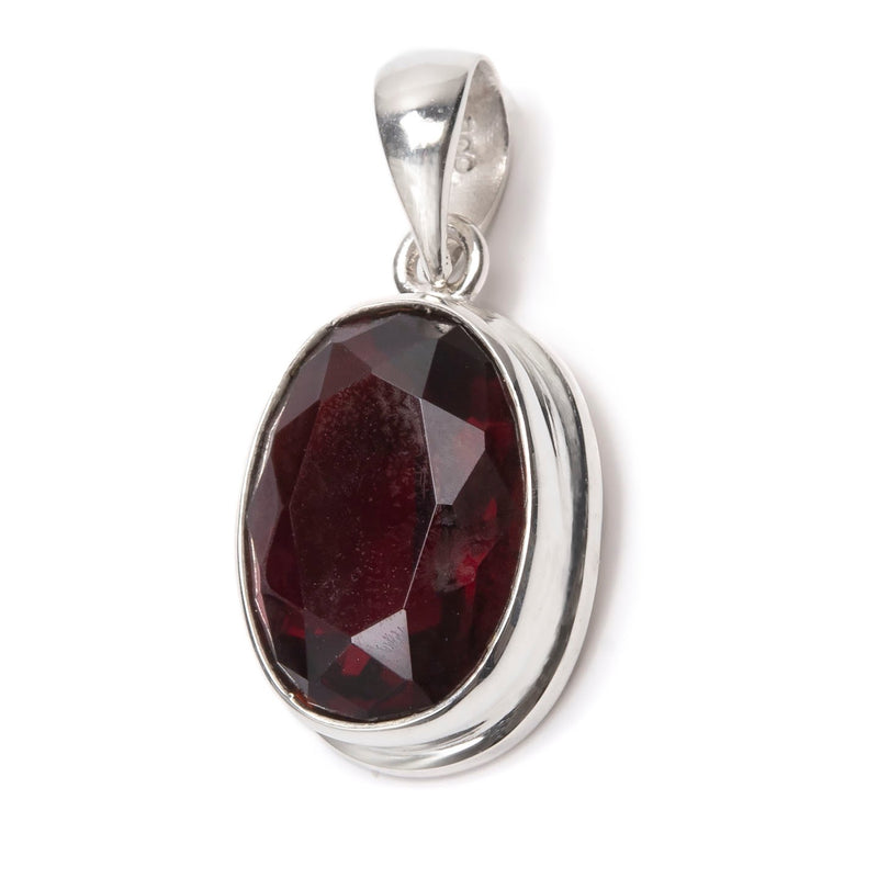 Garnet oval facet pendant smooth edge