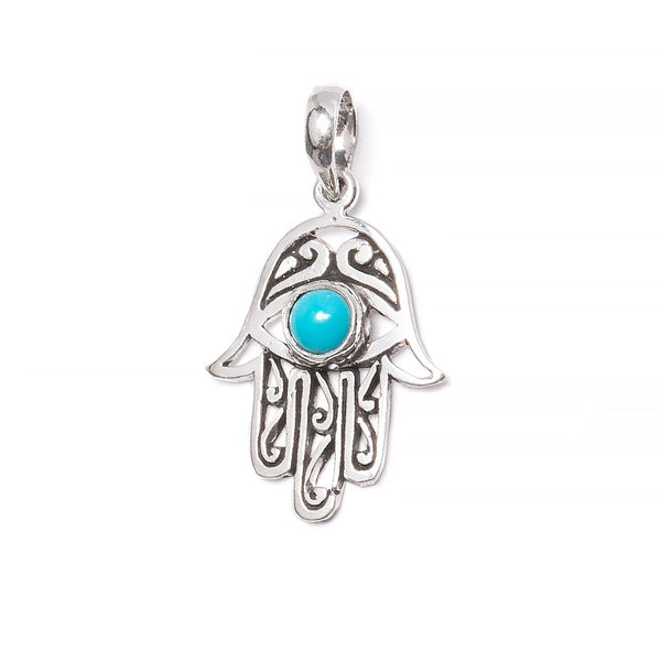 Turkos i Hamsa hand silverhänge