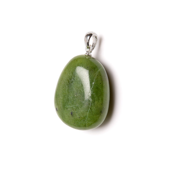 Jade, tumbled pendant with silver mount