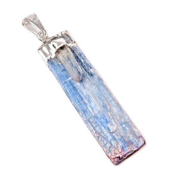 Kyanite with rock crystal tip, silver plated pendant