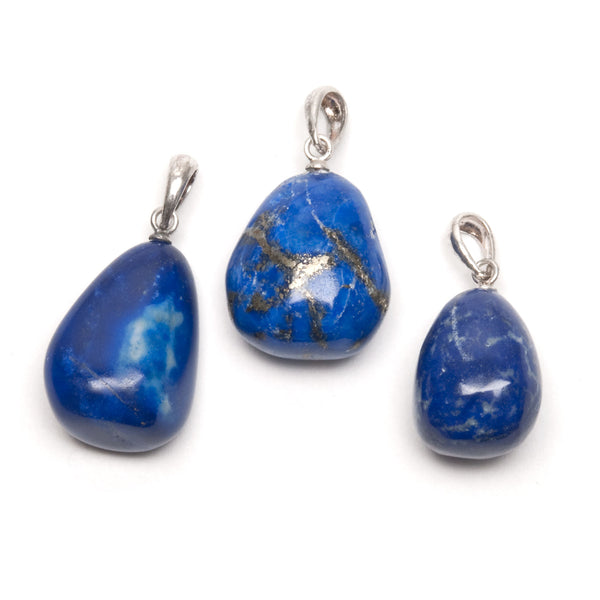 Lapis Lazuli, small tumbled pendant with silver mount