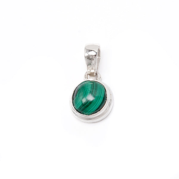 Malachite, small round silver pendant