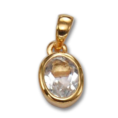 Rock crystal, month stone for April in gold plated silver pendant