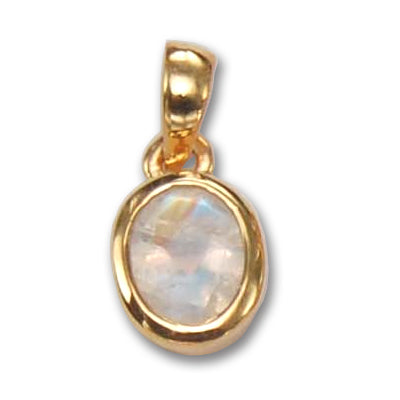 Rainbow moonstone, monthstone for June in gold-plated silver pendant