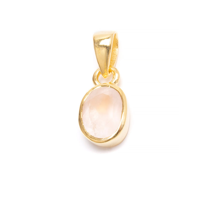 Rose quartz, month stone for October in gold plated silver pendant
