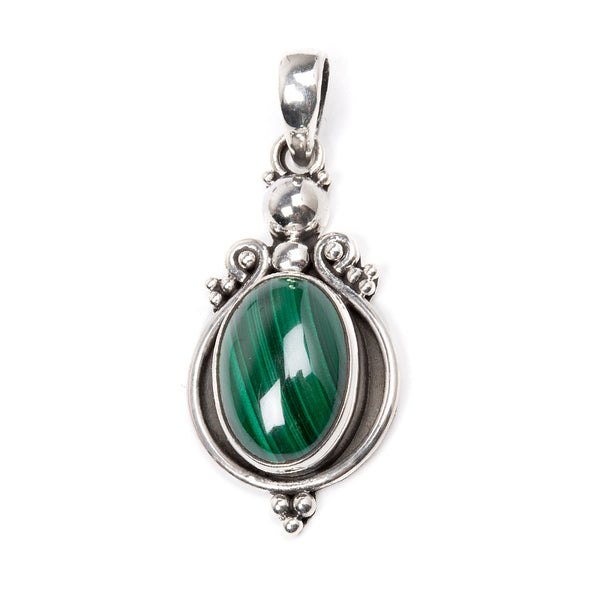 Malachite, pendant with silver filigree