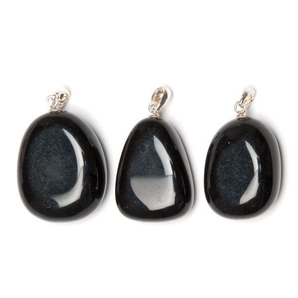 Obsidian small tumbled pendant with silver mount