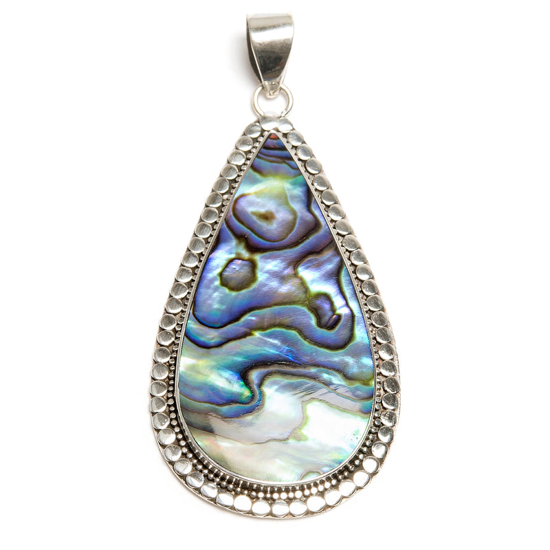 Paua shell, pendant drop with filigree