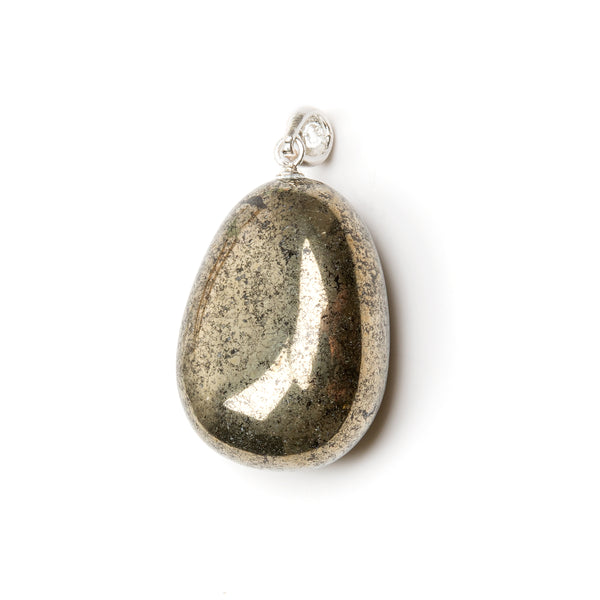 Pyrite small tumbled pendant with silver mount