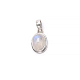 Rainbow moonstone, small oval pendant in plain silver