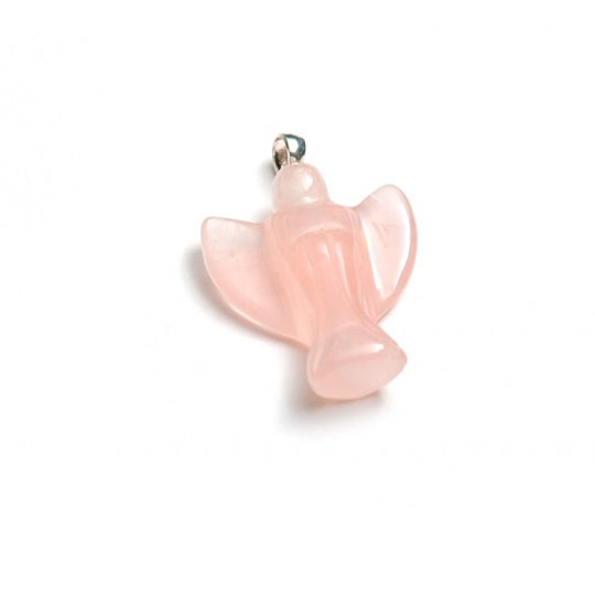Rose quartz, angel pendant with silver mount