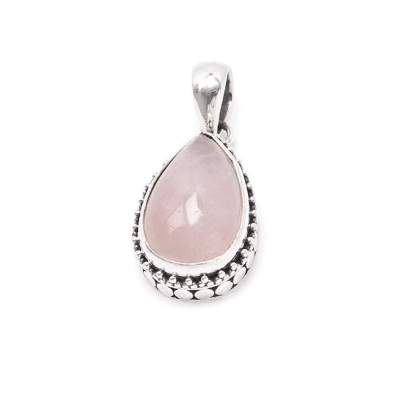 Rose quartz, silver pendant with filigree