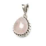 Rosenkvarts, droppe silverhänge med  filigran