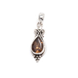 Smoky quartz, silver pendant with filigree